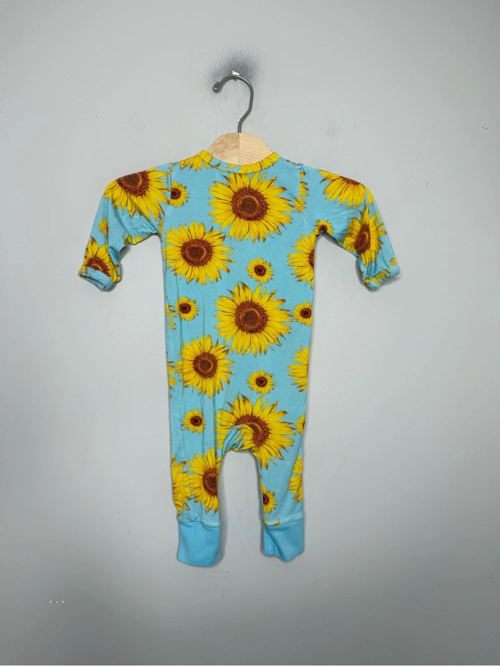 $14 ADD ON bestaroo bamboo sunflowers blue romper onesie 3-6M little‎ sleepies